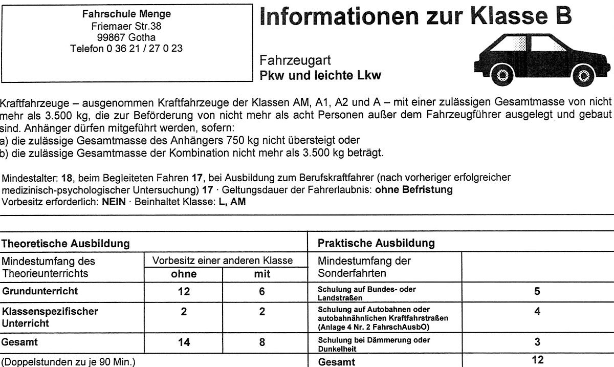 führerschein klasse b oder 3